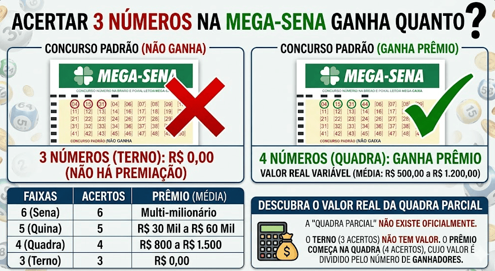 acertar 3 numeros na mega sena